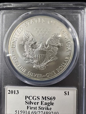 2013 1 Oz American Silver Eagle Coin PCGS MS69 Mercanti Signature Label #240