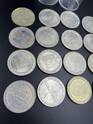 Lot of 20 $1 Casino Dollar Gaming Tokens Metal Circulated Conditions SKU#7548