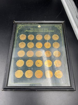 Franklin Mint Antique Car Collection 25 Medal Set in Display Frame Used
