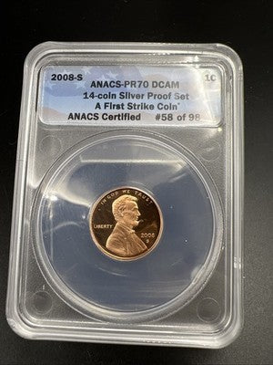 2008 S 1c Lincoln Cent Penny Proof ANACS PR70 DCAM #98