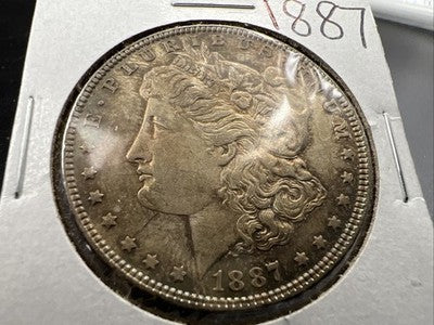1887 P $1 Morgan Silver Dollar Coin Neat Toning Toner AU Details Scratch