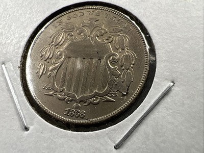 1868 5c Shield Nickel Coin Major Lamination Error Obverse AU About UNC