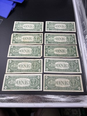 Lot of 10 1957 / 1935 $1 One Dollar Silver Certificate Blue Seal Notes VG + #512