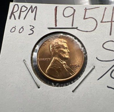 1954 S S/S RPM 003 1c Lincoln Wheat Cent Coin CH BU UNC