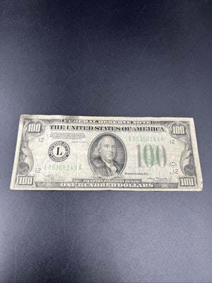 1934 A Mule $100 FRN Federal Reserve Note San Francisco District VG Circ #145