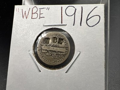 1916 P Mercury Silver Dime Coin WBE Counterstamped AG/G Details