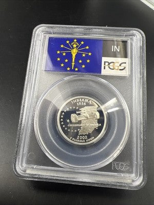 2002 S Proof Silver Indiana Statehood Quarter Coin PCGS PR69 DCAM #338