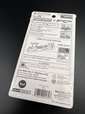 HD-11FLK Max Flat Clinch Stapler for 2x2 Coin Flips Stapler Red Hand Size New