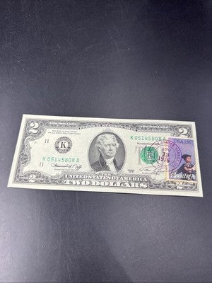 1976 $2 FRN Postal Bicentennial Two Bill Houston TX Denver Harbor Station CH AU