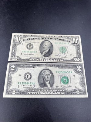 FRN Collector's Lot 1950 $10 Fine & 1976 $2 VF Federal Resereve Notes #453