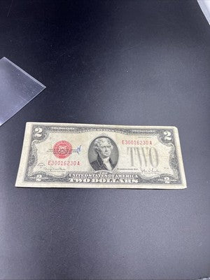 1928 G $2 Two Dollar USN Note Red Seal Fine Circ #230