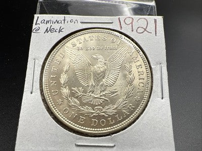 1921 P $1 Morgan Silver Dollar Coin Reverse Lamination Error BU UNC