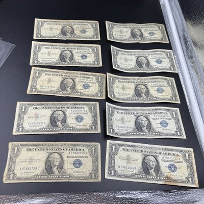 Lot of 10 1935 1957 $1 One Dollar Blue Seal Silver Certificates Very Circ #759