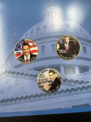 Lot of 9 Barack Obama Colorized US UNC Coins in Boxes Display Folders