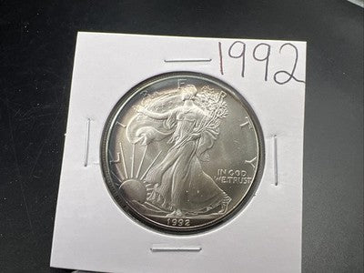 1992 1 Oz ASE American Silver Eagle Coin Gem BU Neat Toning Toner Obverse #a