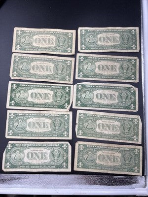 Lot of 10 VERY CIRC 1957 1935 $1 Dollar Silver Certificate Blue Seal Notes #94
