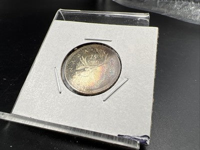 1964 Canada 25 Cents Silver Coin Nice Toning Toner Uncirculated