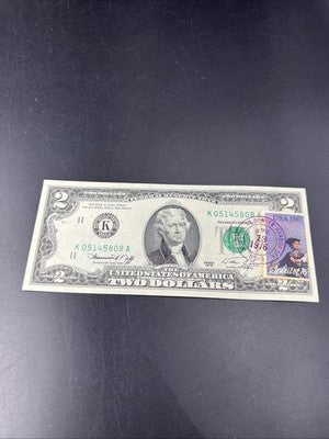 1976 $2 FRN Postal Bicentennial Two Bill Houston TX Denver Harbor Station CH AU