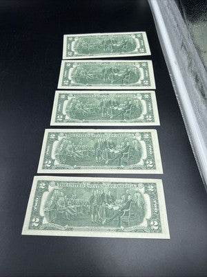 5 Consecutive 1976 $2 FRN Federal Reserve Bicentennial Notes CH AU #54
