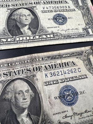 Lot of 19 Very Circulated 1957 1935 $1 US Silver Certificate Blue Seal Bills #62
