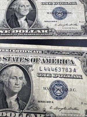 Lot of 10 1957 / 1935 $1 One Dollar Silver Certificate Blue Seal Notes VG + #783
