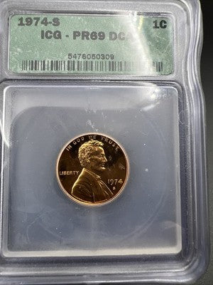 1974 S 1c Lincoln Memorial Cent Penny ICG PR69 DCAM #309