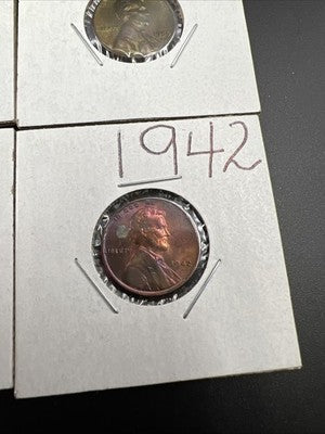 Lot of 4 AU / UNC Toner Lincoln Cent Coins 1942 1992 1958 1959 SK#a