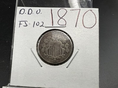 1870 5c Shield Nickel Coin FS-102 DDO Double Die Obverse VG Details Very Circ