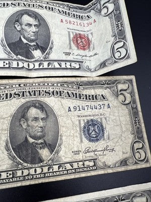 $5 Bill Collectors Lot 2x 1953 $5 Silver Certificate 1950 C FRN & 1963 USN Circ