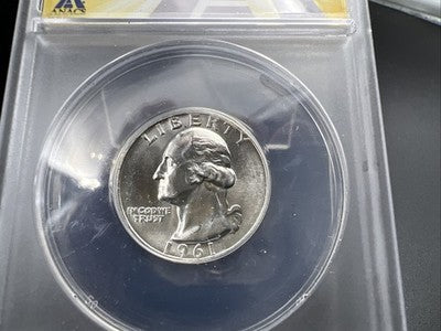 1961 D 25C Washington Quarter Silver Coin ANACS MS66 Gem BU #44