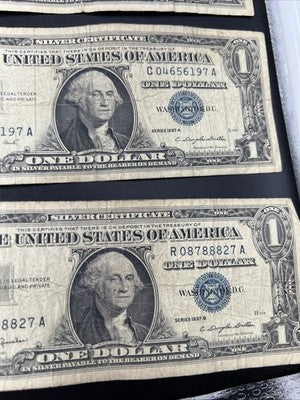 Lot of 10 1957 $1 One Dollar Silver Certificate Blue Seal Notes G / VG #017