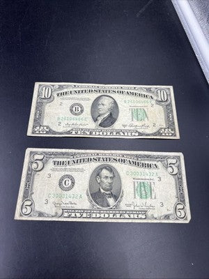 FRN Collector's Lot 1950 $5 & 1950 A $10 Federal Reserve Note Bills VG Circ #432