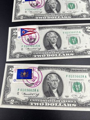 Lot of 5 Duluth GA 1976 Postal Stamped $2 Two Dollar FRN Notes CH AU / UNC