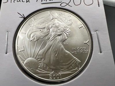 2001 1 Oz ASE American Silver Eagle Coin Gem BU UNC Struck Thru Error Obverse