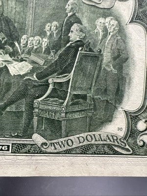 Obstructed Printing Error 1976 $2 Bicentennial Postal Bill Printed Thru String