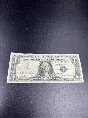 1957 $1 One Dollar US Silver Certificate Blue Seal VF Neat Serial #02277766