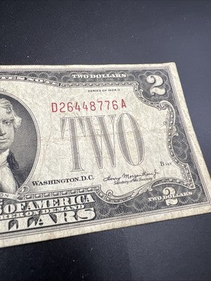 1928 D $2 USN United States Red Seal Note VG Very Good Circ Neat Serial #76