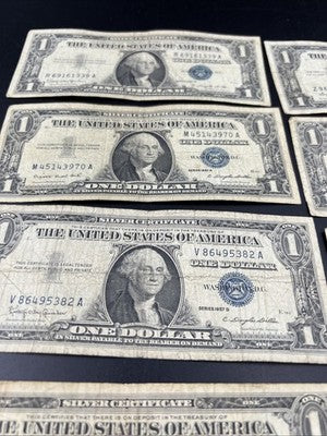 Lot of 10 1957 $1 One Dollar Silver Certificate Blue Seal Notes G / VG #845