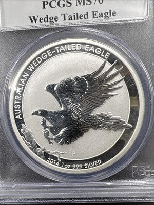 2014 P Wedge Tailed Eagle Australia 1 Oz Silver MS70 PCGS #305 Some Toning