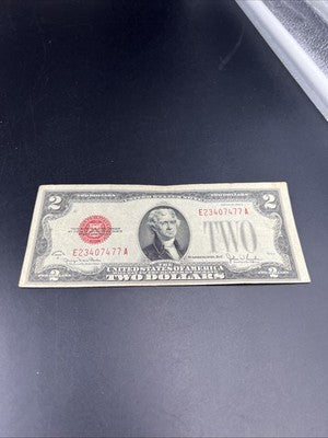 1928 G $2 Two Dollar Legal Tender US Red Seal Note Fine Circ #477