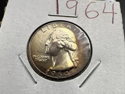 1964 P 25c Washington Silver Quarter Coin CH BU Nice Toning SK#1a