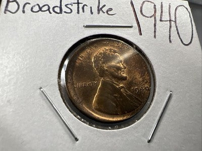 1940 P Broadstruck Error Lincoln Wheat Cent 1c CH AU About UNC