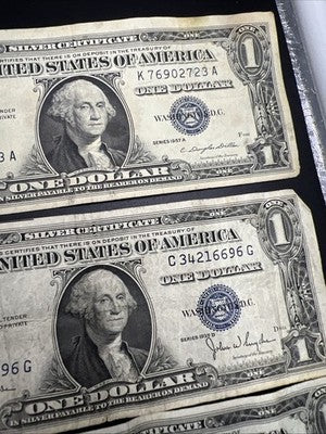 Lot of 10 VERY CIRC 1957 1935 $1 Dollar Silver Certificate Blue Seal Notes #390
