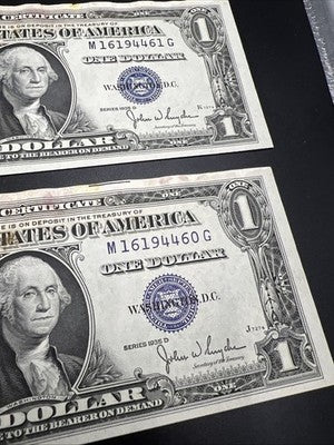 Lot of 4 1935 D $1 US Silver Certificates XF Details Stain - 3 notes Consecutive