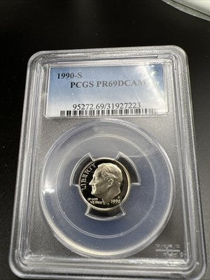 1990 S 10c Roosevelt Copper Nickel Dime Coin PR69 DCAM Proof #223