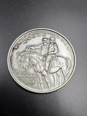 Large 3 Inch Novelty Pewter Coin/Coaster/Paperweight Stone Mountain Half Dollar