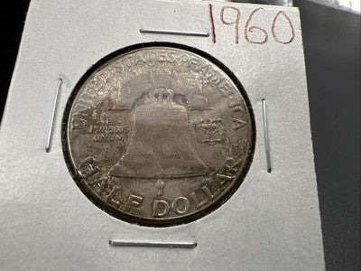 1960 P Franklin Half Dollar Silver Coin Choice BU UNC Neat Toning Reverse #C