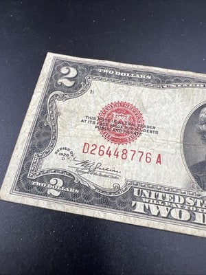 1928 D $2 USN United States Red Seal Note VG Very Good Circ Neat Serial #76