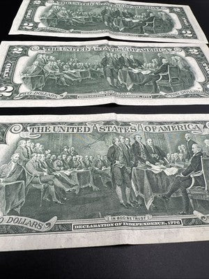 3 Consecutive 1976 $2 Bicentennial Two Dollar Bills VF Fancy Serial #09999433