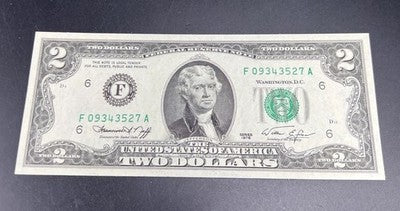 1995 $2 FRN Federal Reserve Note Choice Uncirculated #09343527 Atlanta District